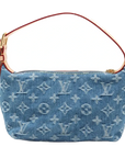 Pre-Loved Mini Pleaty Pochette Monogram Denim Mini with Gold Hardware, Blue