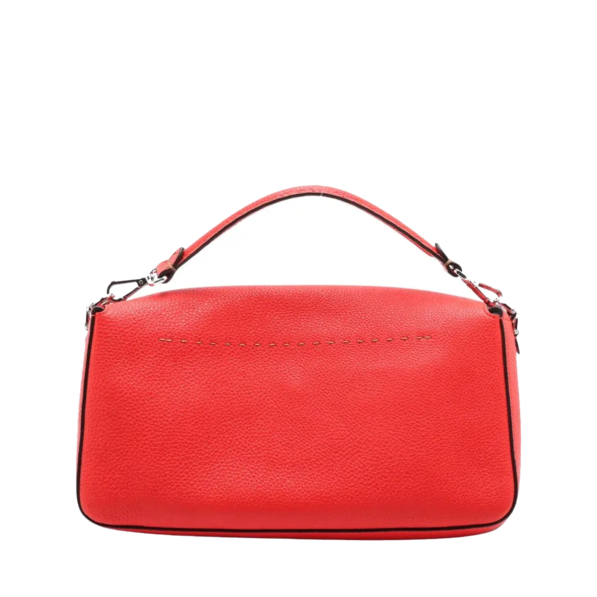 Pre-Loved Baguette Shoulder Bag Leather with Silver Hardware, Red