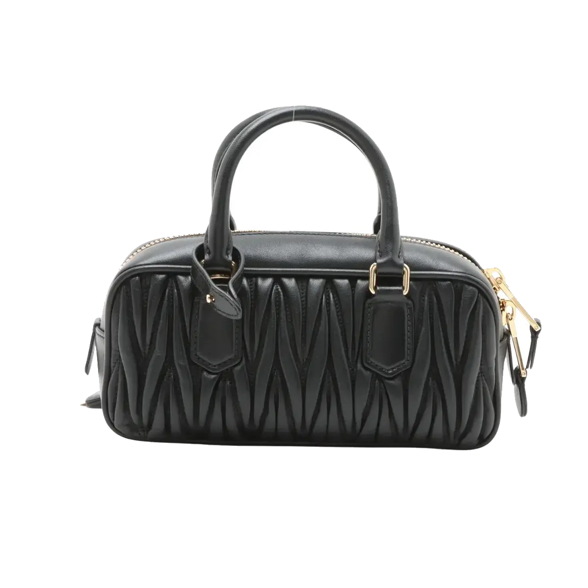 Pre-Loved Matelassé Bowling Bag Handbag Quilted Leather Mini with Gold Hardware, Black