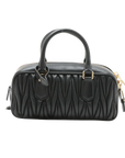 Pre-Loved Matelassé Bowling Bag Handbag Quilted Leather Mini with Gold Hardware, Black