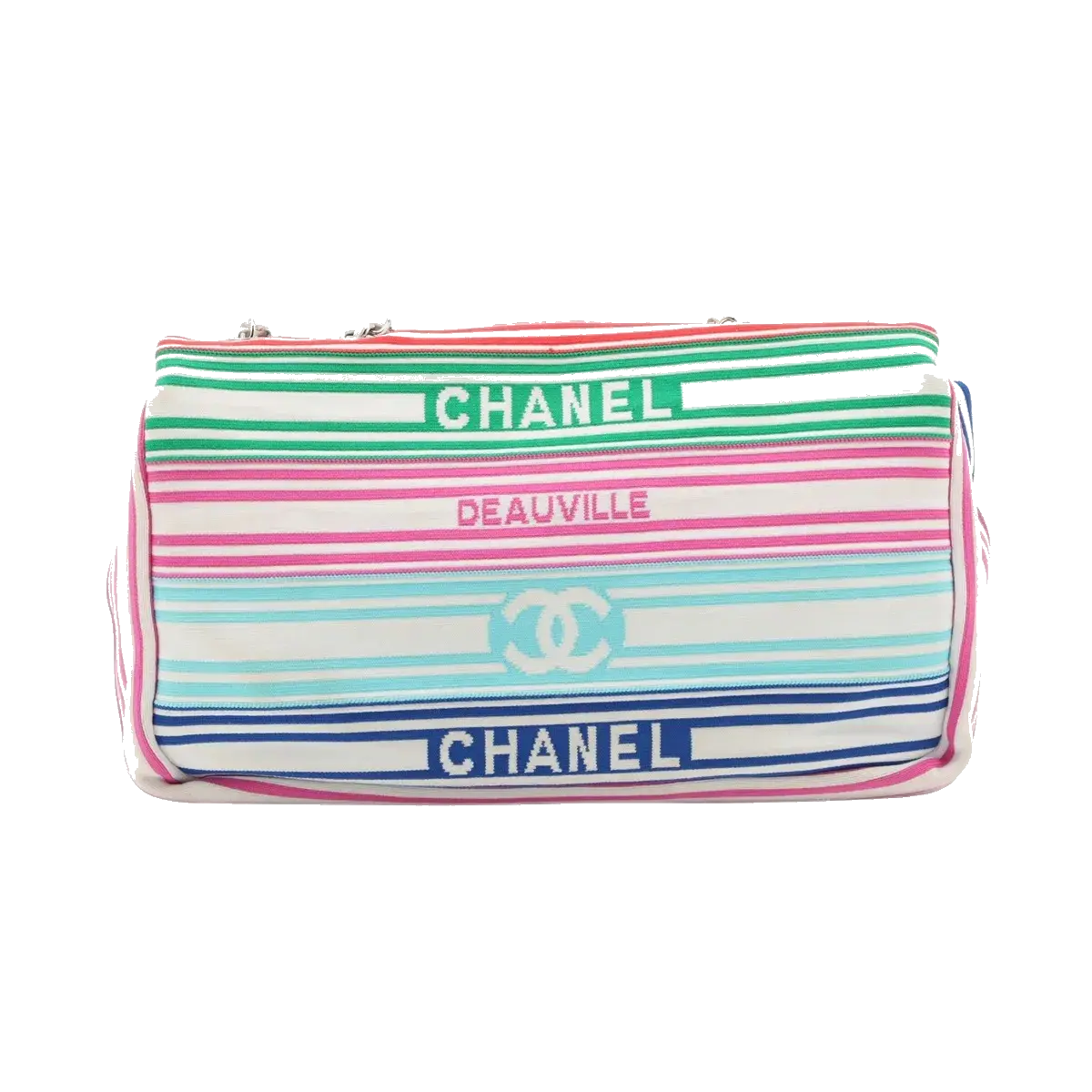 Pre-Loved Coco Stripe Flap Shoulder Bag Striped Canvas with Silver Hardware, Multicolor