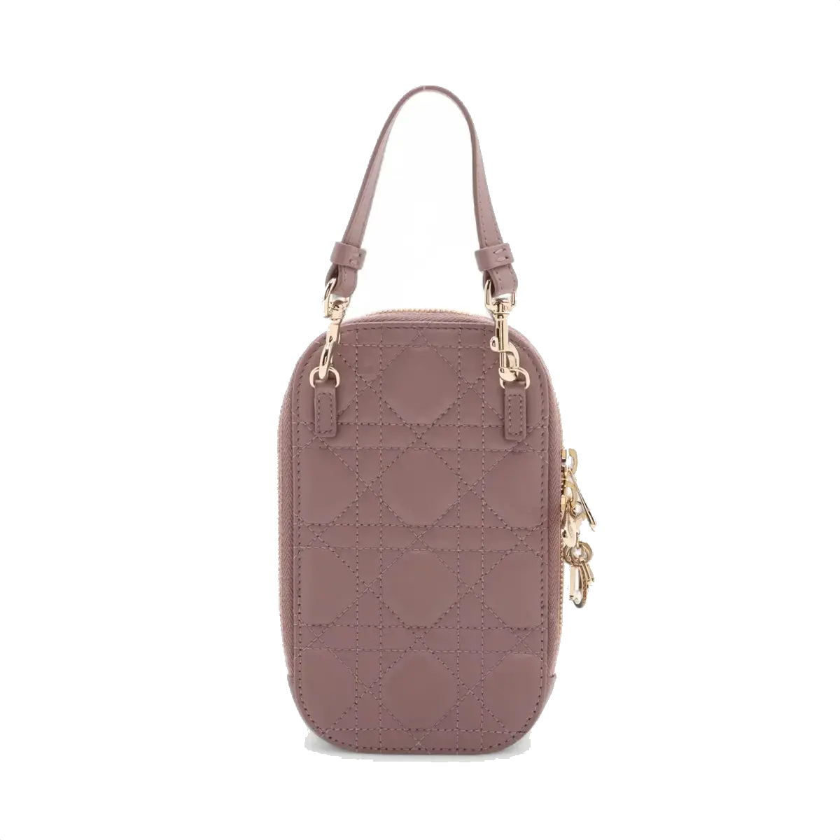 Pre-Loved Lady Dior Phone Holder Phone Holder Crossbody Bag Cannage Leather Small with Gold Hardware, Mauve Pink