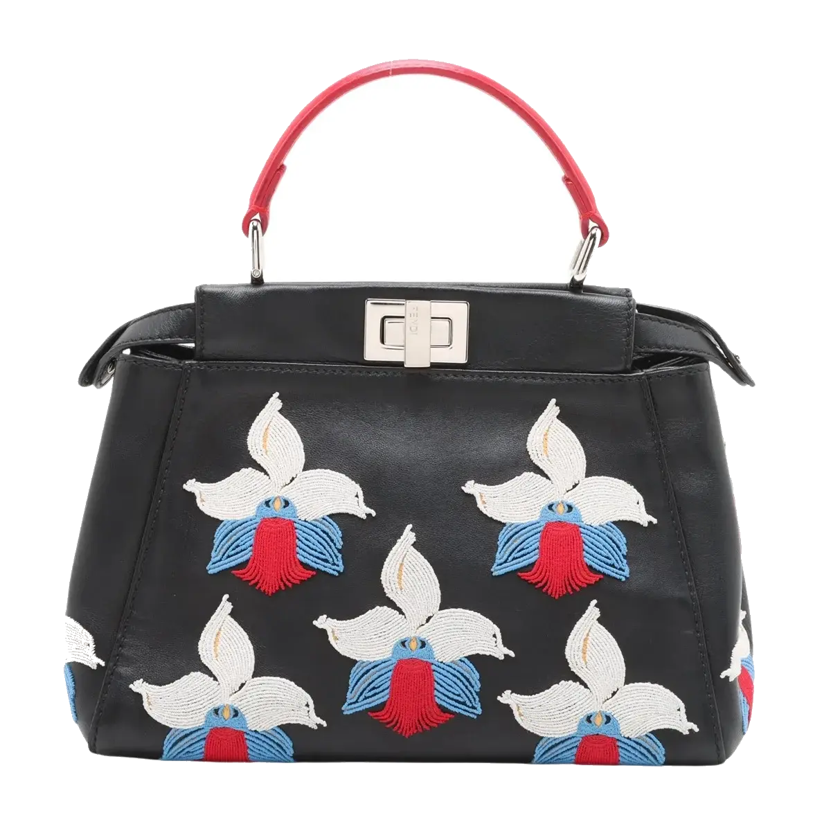 Pre-Loved Peekaboo Handbag Floral Leather Mini with Silver Hardware, Black