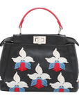 Pre-Loved Peekaboo Handbag Floral Leather Mini with Silver Hardware, Black