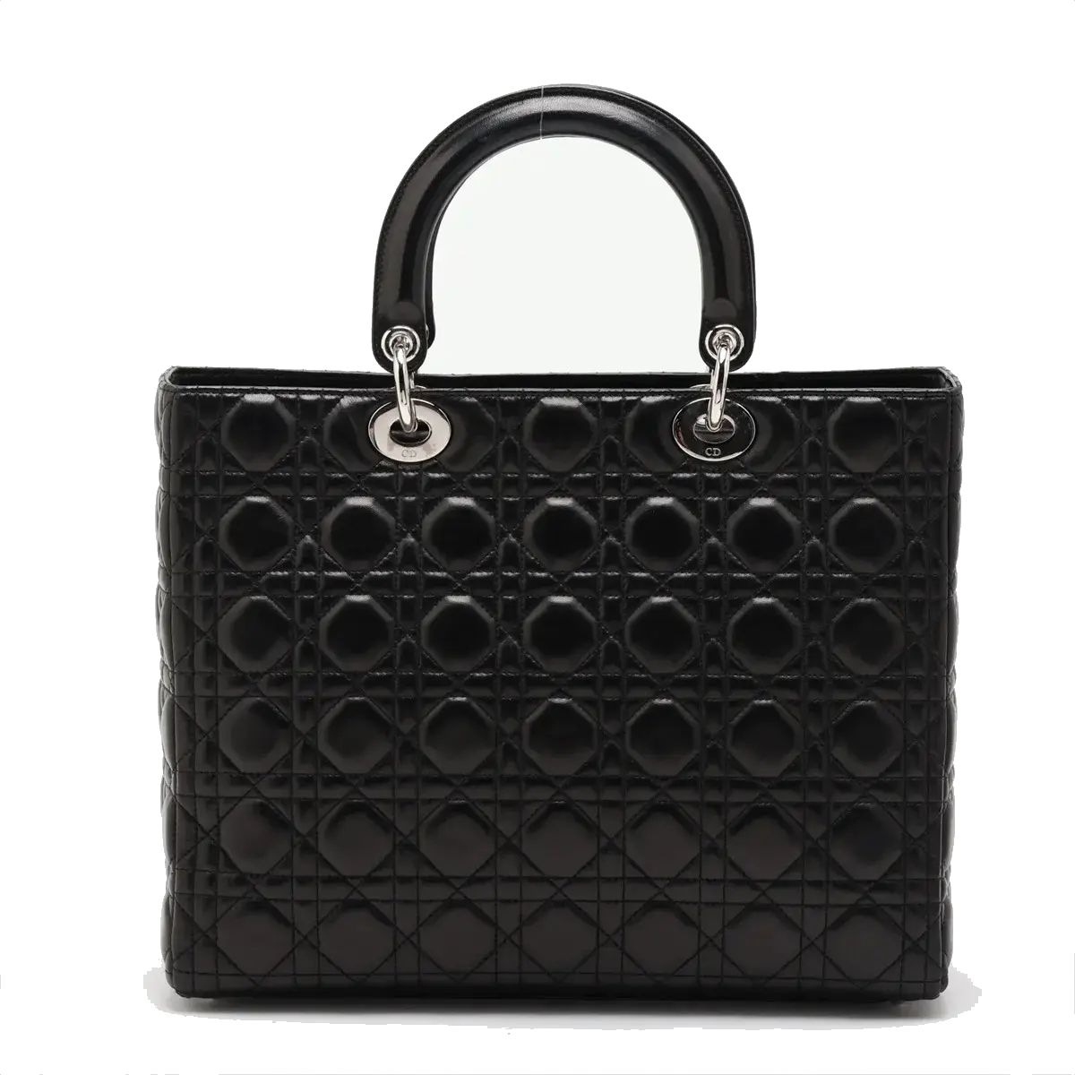 Pre-Loved Lady Dior Handbag Cannage Leather Large with Silver Hardware, Black