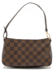 Pre-Loved Pochette Accessoires Pochette Damier Coated Canvas with Gold Hardware, Ebene Brown