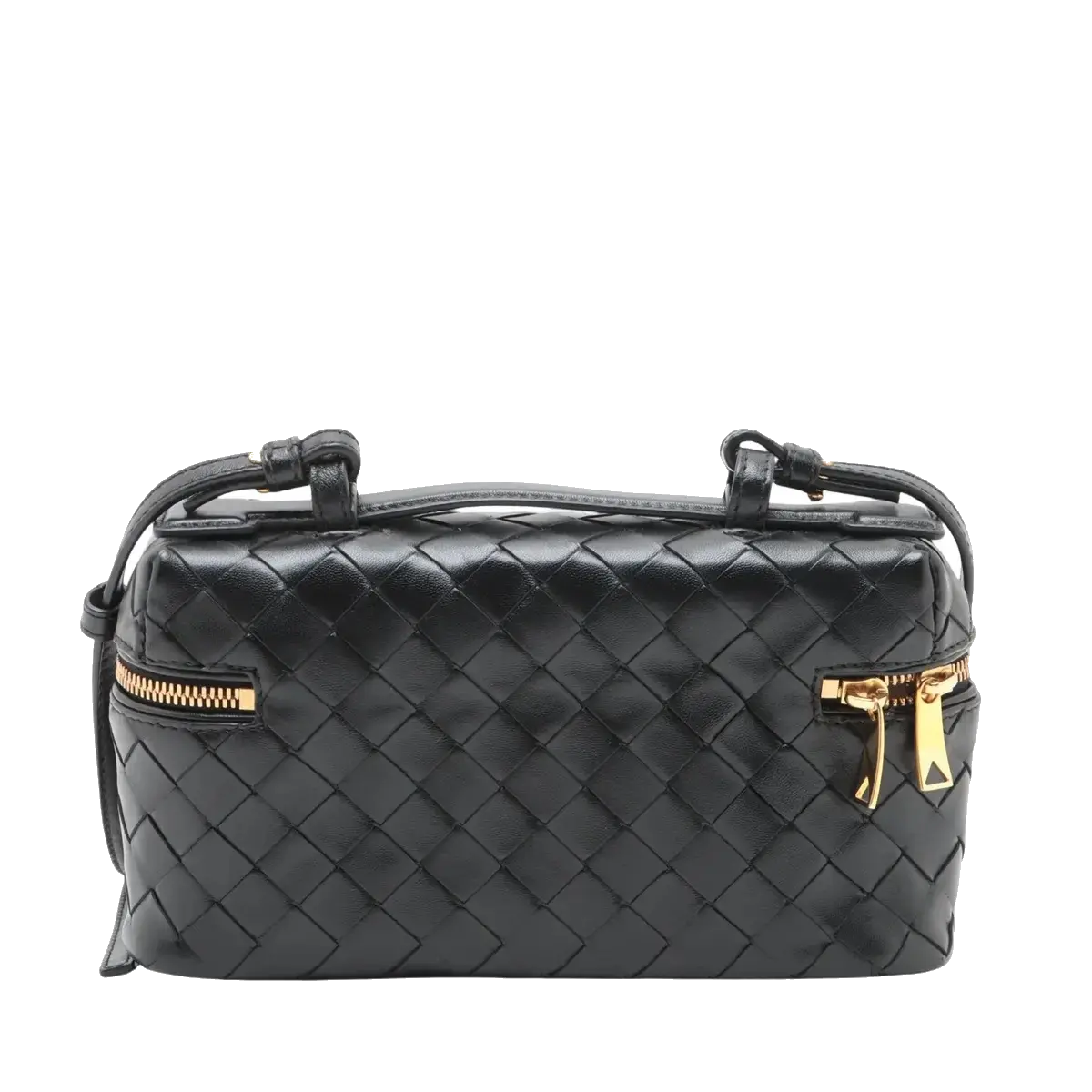 Pre-Loved Intrecciato Camera Bag Crossbody Bag Intrecciato Leather Small with Gold Hardware, Black