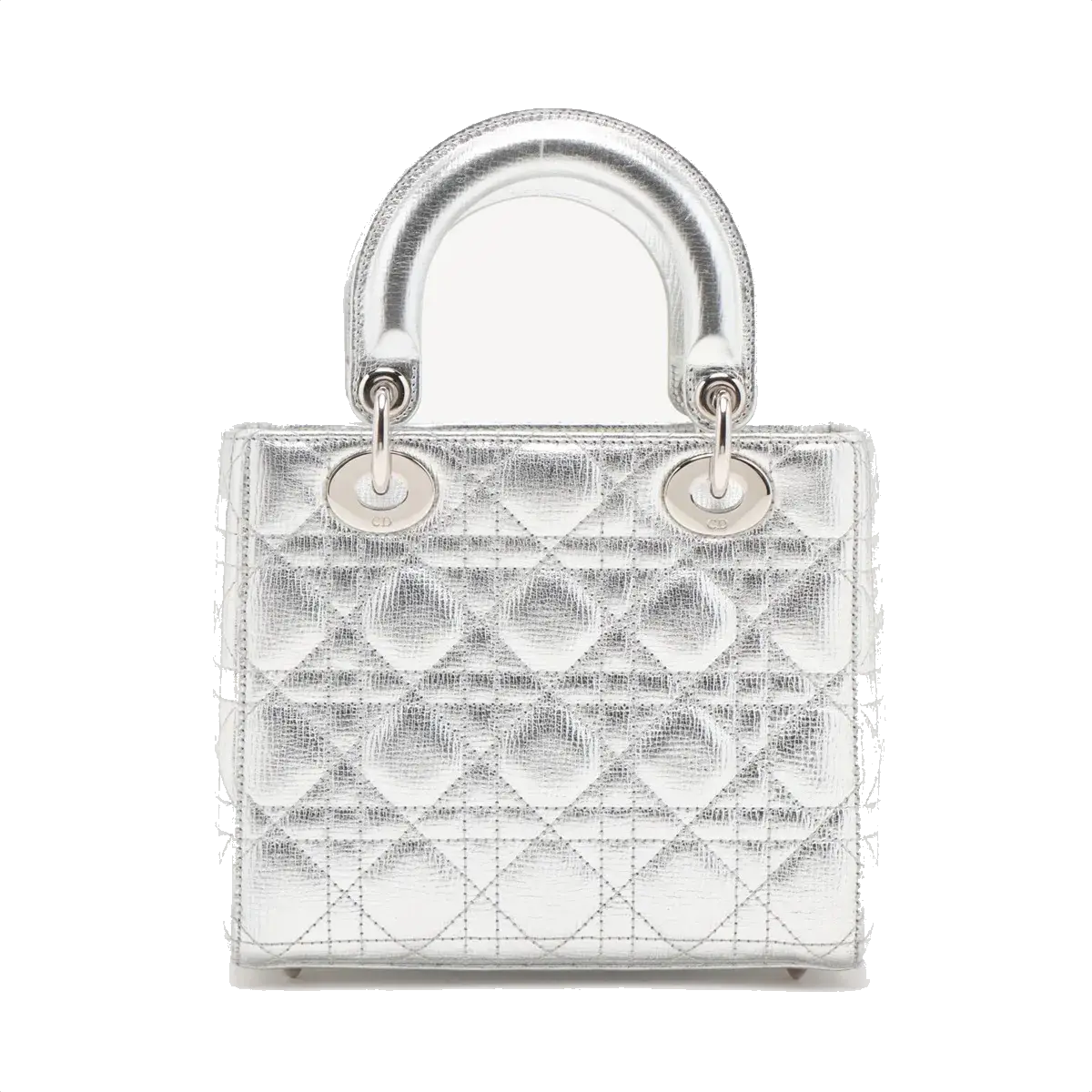 Pre-Loved Lady Dior Handbag Quilted Leather Mini with Silver Hardware, Silver
