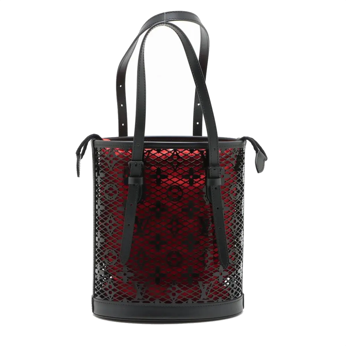 Pre-Loved Lace Bucket Bag Monogram Leather PM with Black Hardware, Black