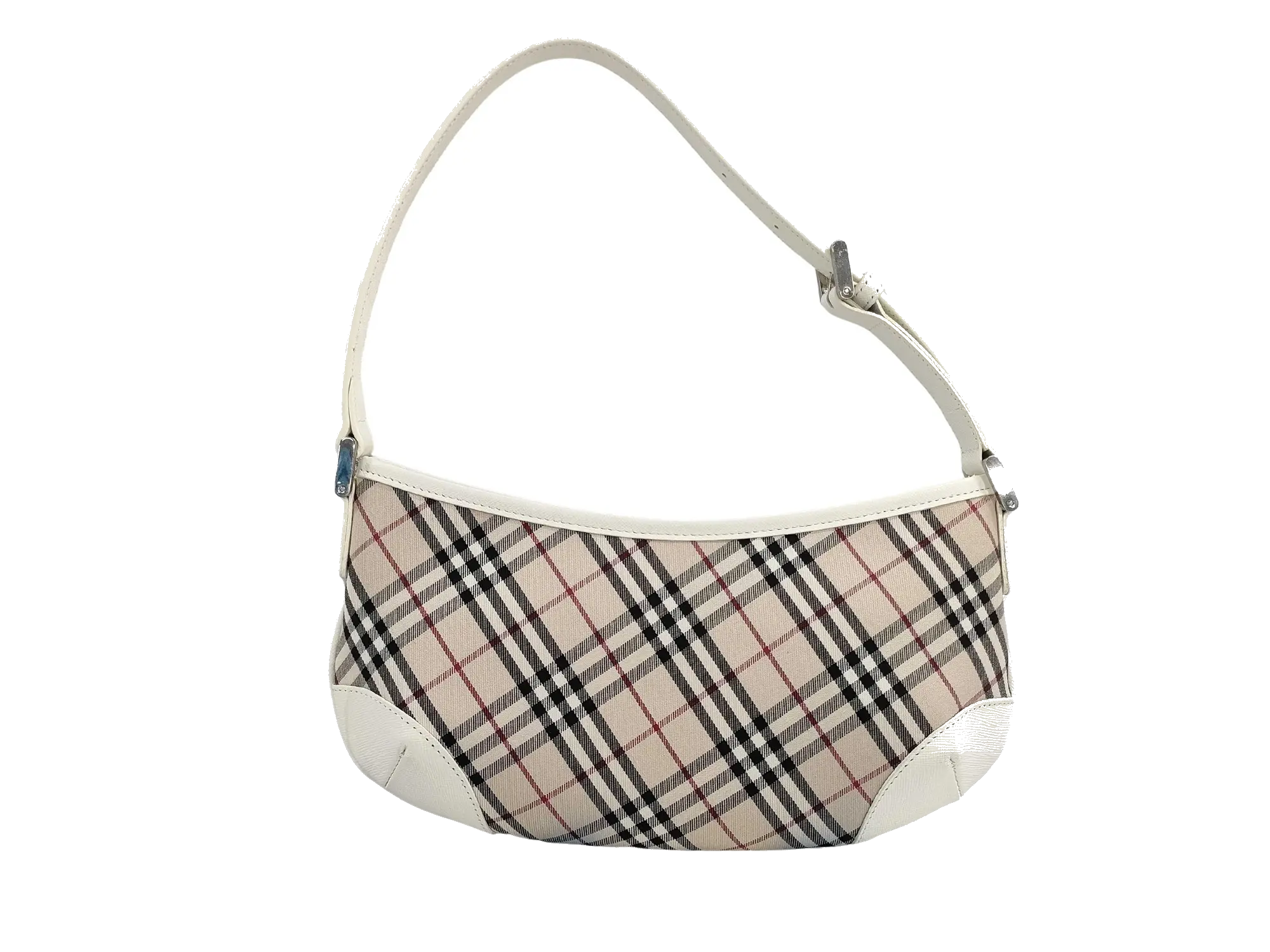 Pre-Loved Nova Check Hobo Shoulder Bag Nova Check Coated Canvas Small with Silver Hardware, Beige Multicolor