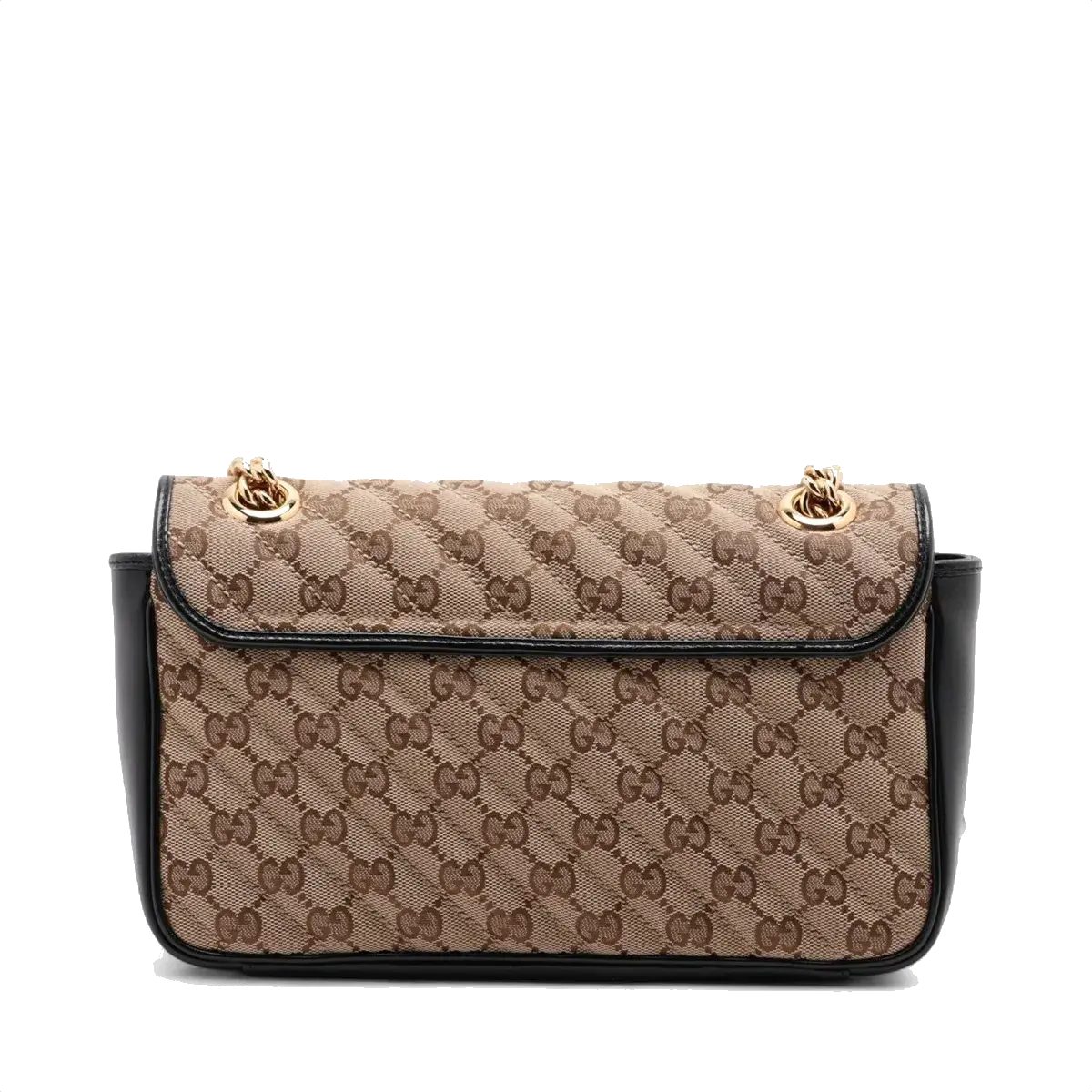 Pre-Loved GG Marmont Shoulder Bag Monogram Coated Canvas Small with Gold Hardware, Beige Ebony