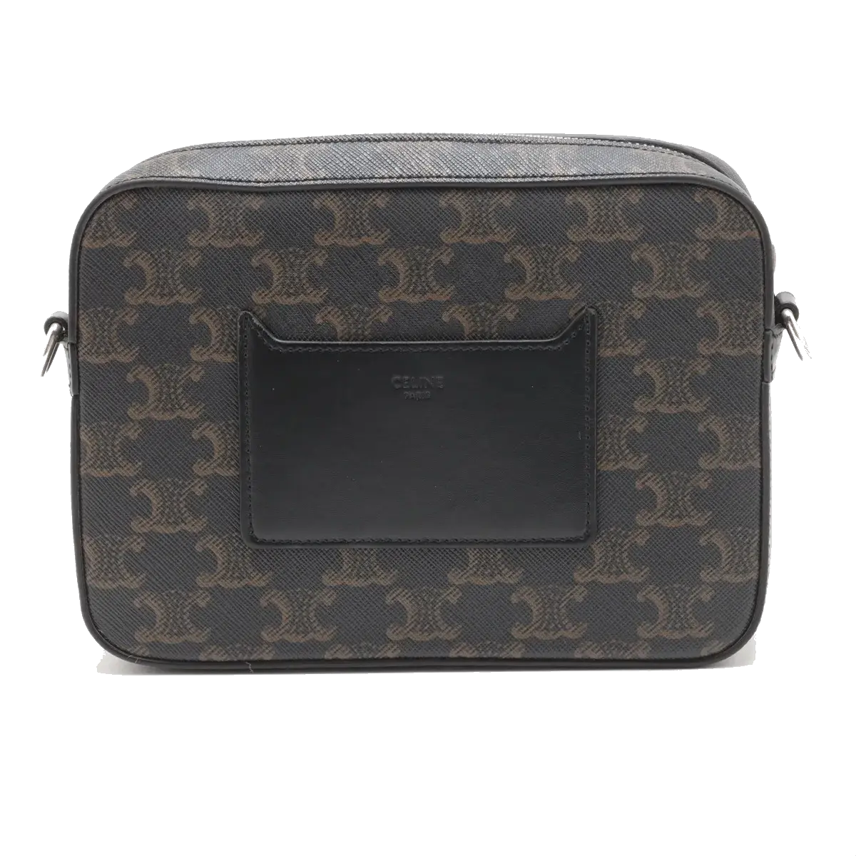 Pre-Loved Triomphe Camera Bag Crossbody Bag Triomphe Coated Canvas Medium with Silver Hardware, Black Brown