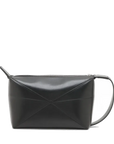 Pre-Loved Puzzle Fold Pouch Pochette Leather with Silver Hardware, Black