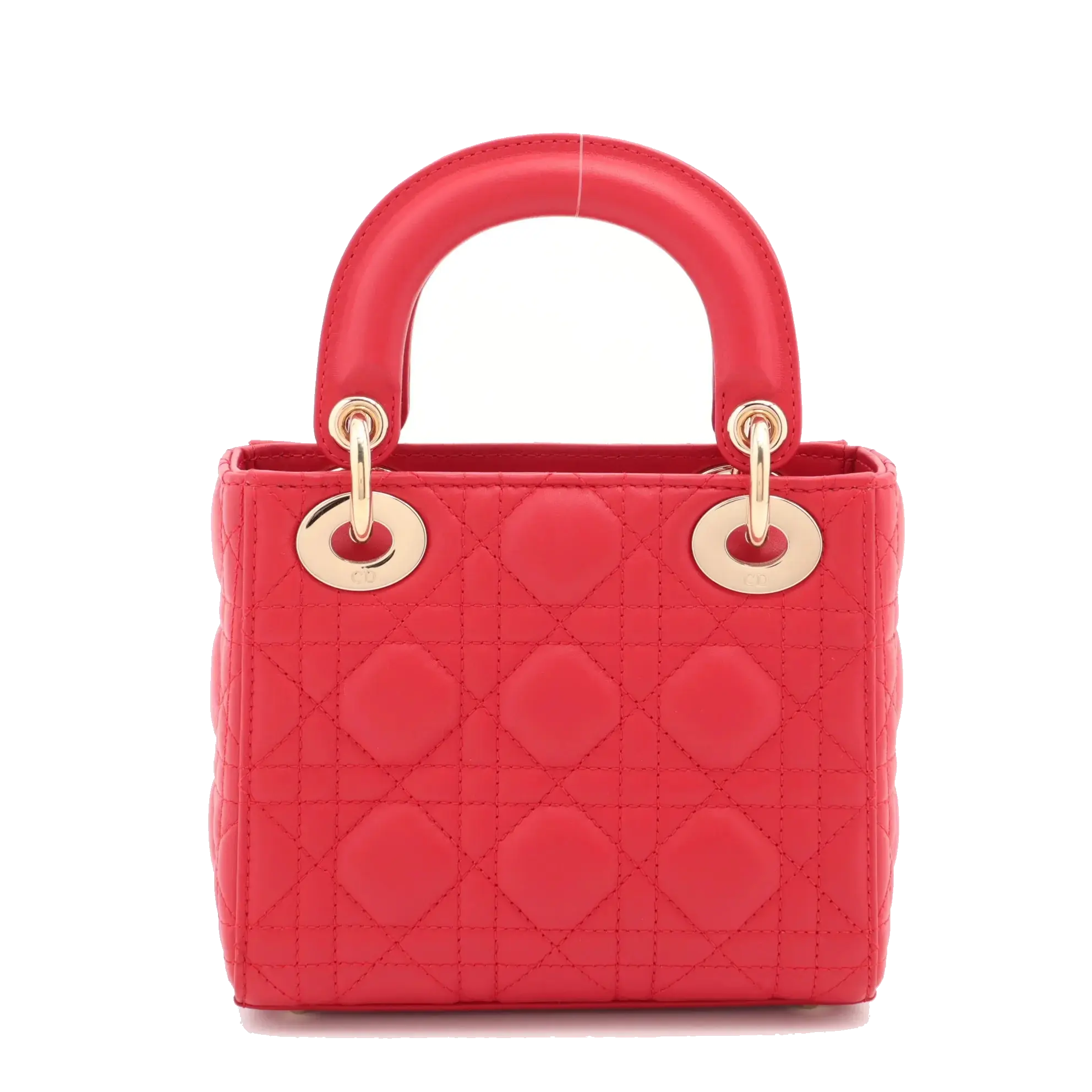 Pre-Loved Lady Dior Handbag Cannage Leather Mini with Gold Hardware, Red