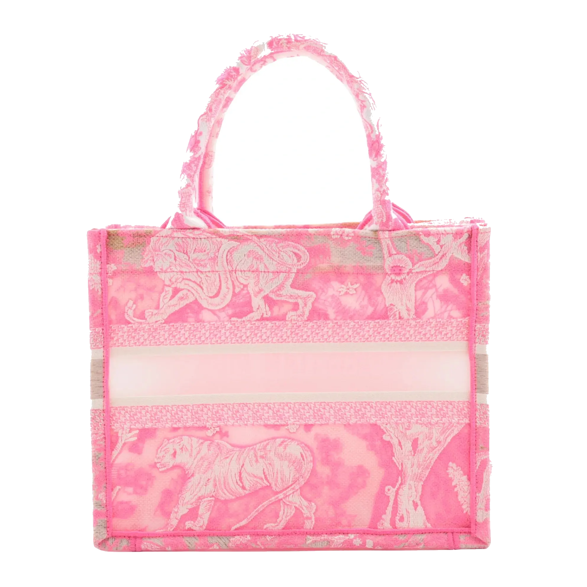 Pre-Loved Book Tote Tote Toile de Jouy Embroidered Canvas Small, Pink