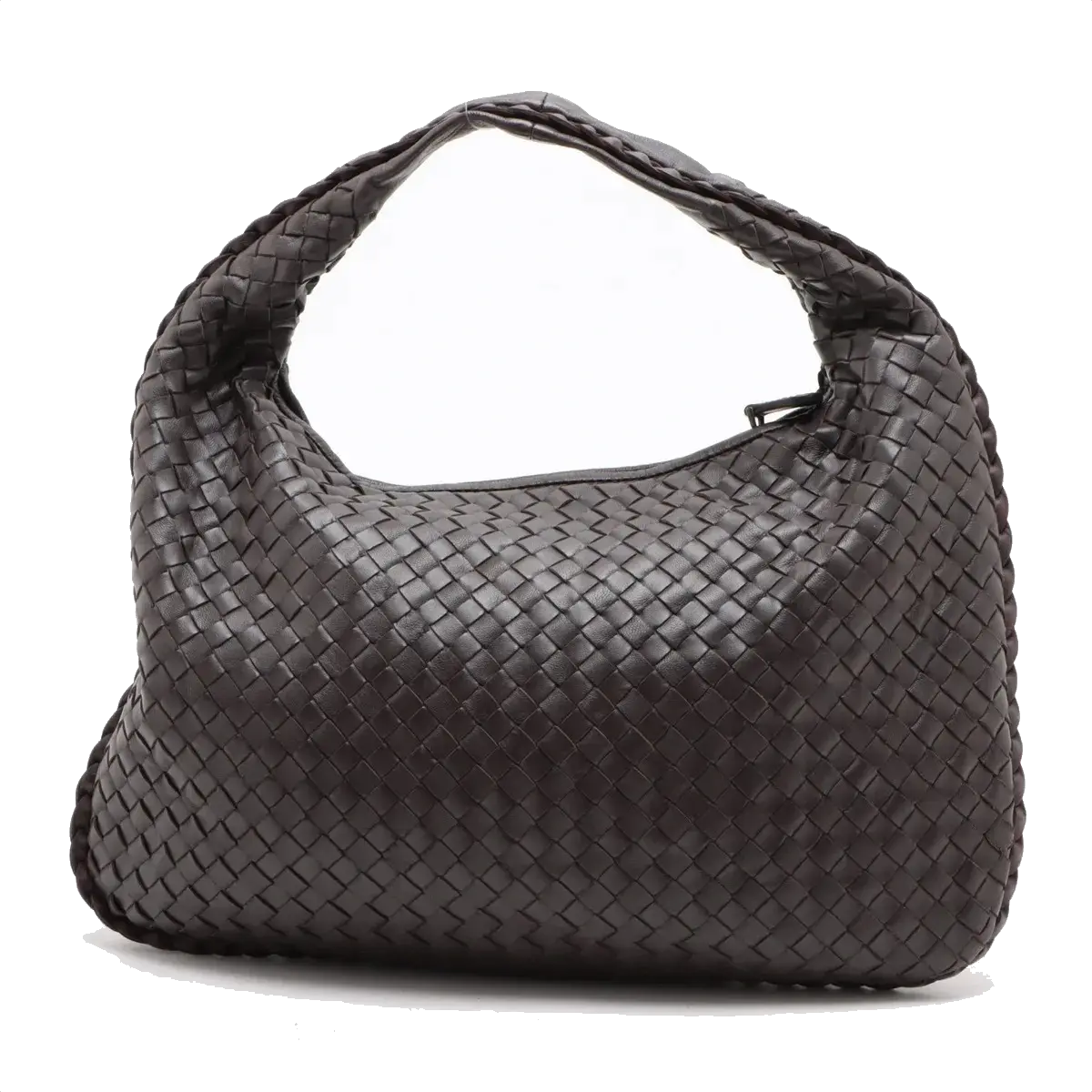 Pre-Loved Veneta Shoulder Bag Intrecciato Leather Medium with Gunmetal Hardware, Dark Brown