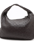 Pre-Loved Veneta Shoulder Bag Intrecciato Leather Medium with Gunmetal Hardware, Dark Brown