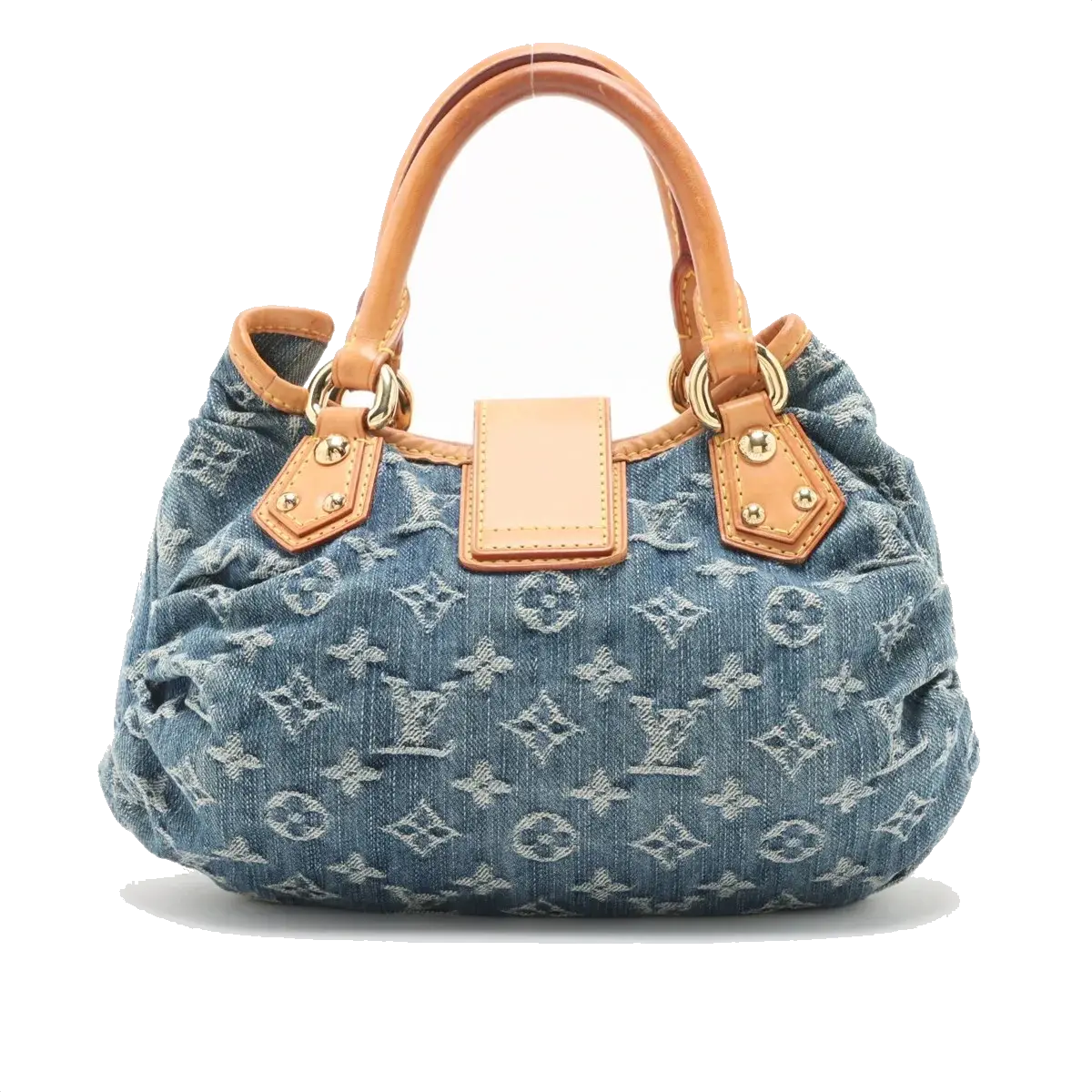 Pre-Loved Pleaty Handbag Monogram Denim Small with Gold Hardware, Blue