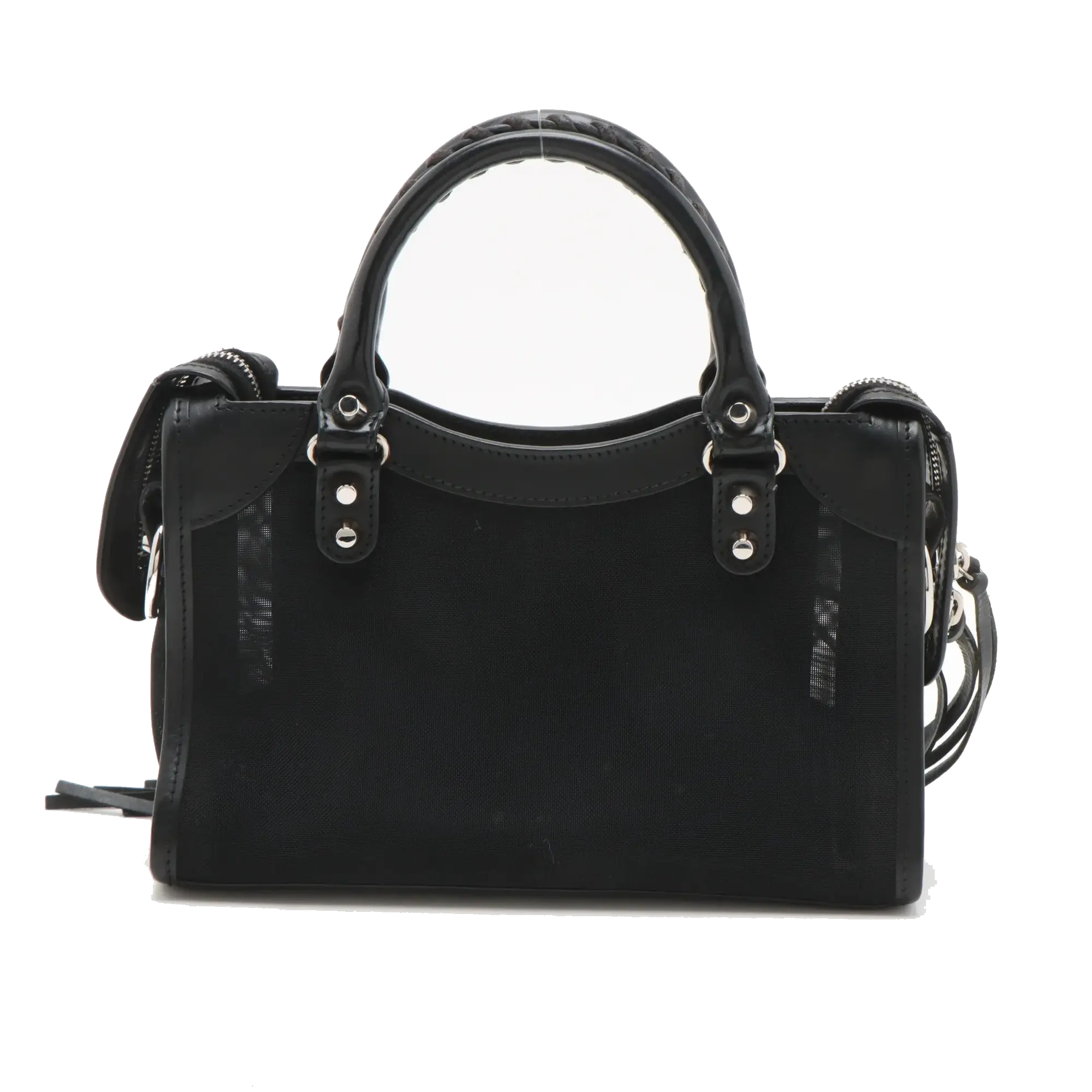 Pre-Loved Classic City Handbag Canvas Plain Mini with Silver Hardware, Black