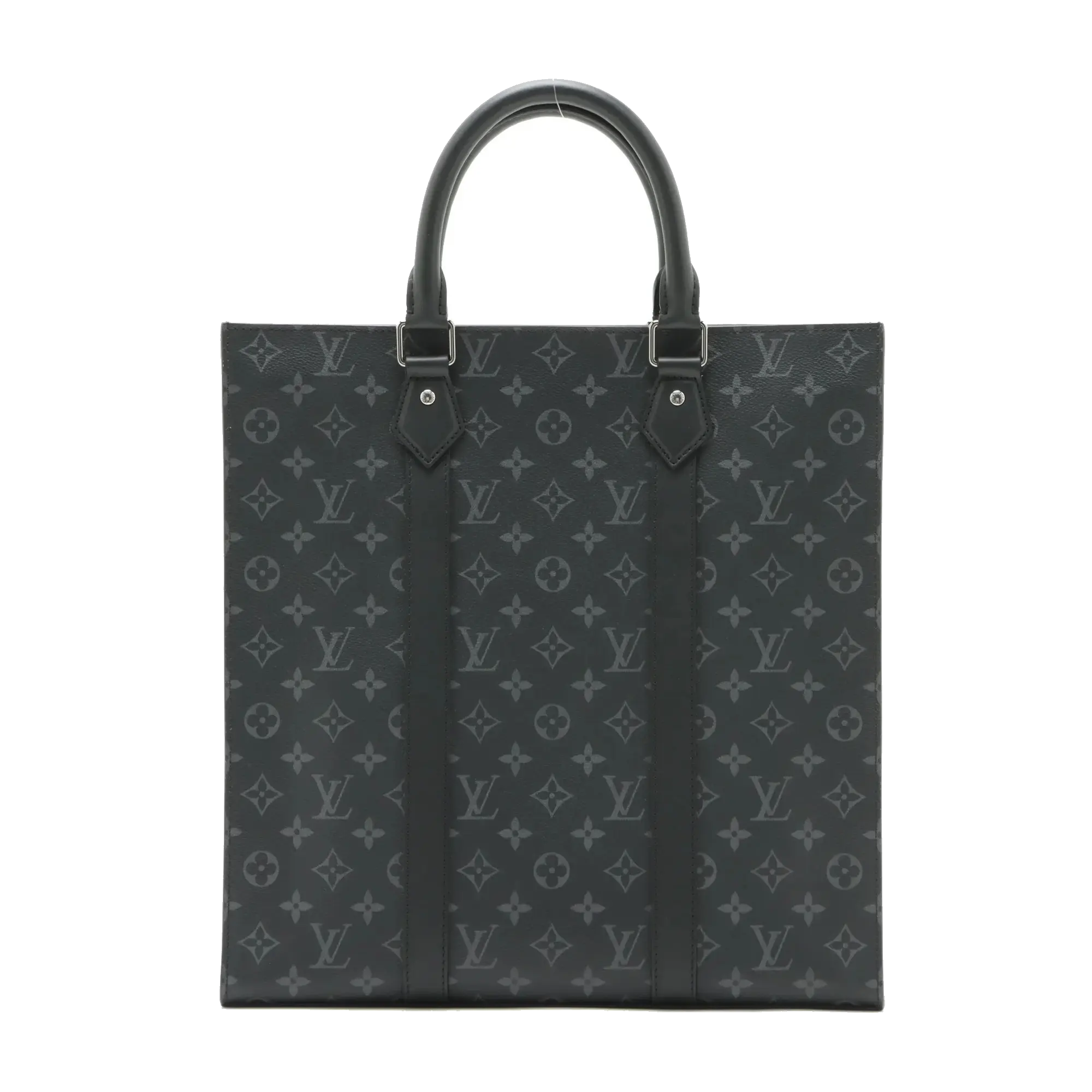 Pre-Loved Sac Plat Tote Monogram Coated Canvas with Silver Hardware, Black