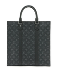 Pre-Loved Sac Plat Tote Monogram Coated Canvas with Silver Hardware, Black