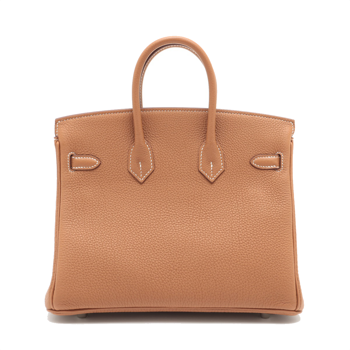 Pre-Loved Birkin Handbag Leather 25 with Palladium Hardware, Gold (Tan)
