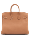Pre-Loved Birkin Handbag Leather 25 with Palladium Hardware, Gold (Tan)