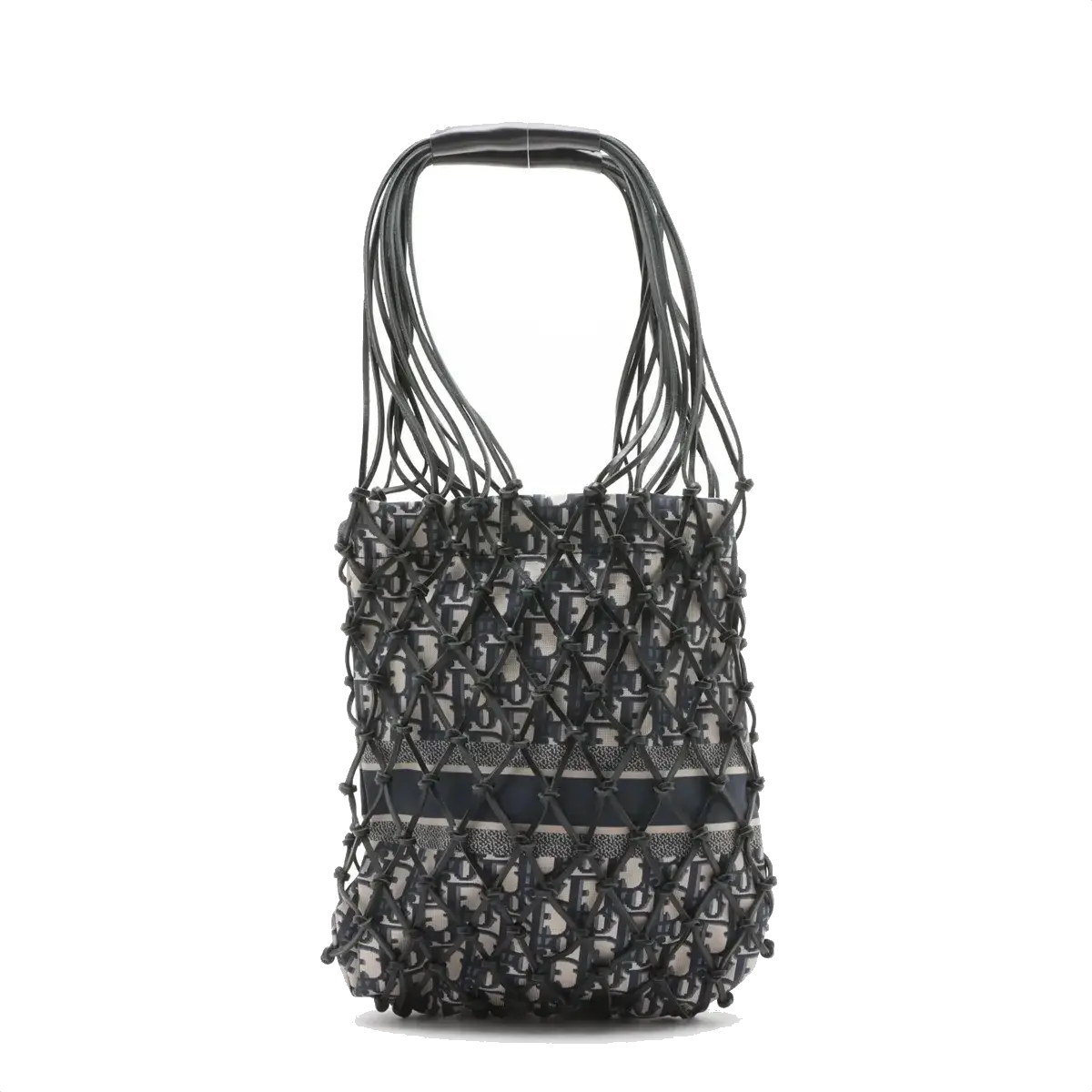 Pre-Loved Oblique Net Tote Tote Oblique Coated Canvas with Gold Hardware, Navy Blue and Beige