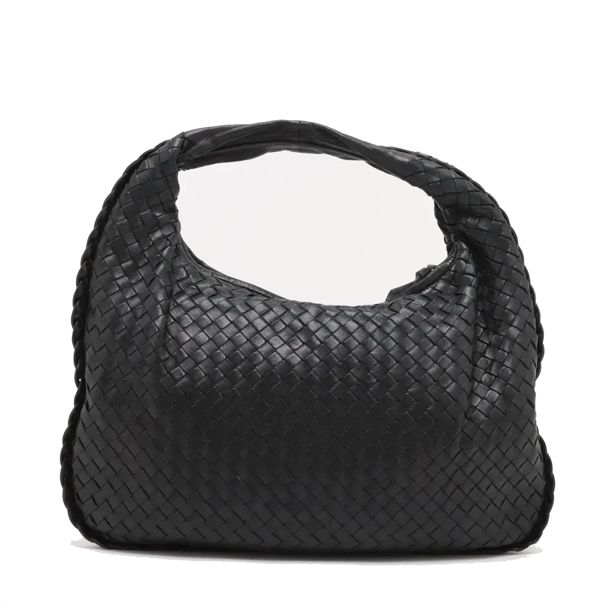 Pre-Loved Veneta Shoulder Bag Intrecciato Leather Medium with Gold Hardware, Black