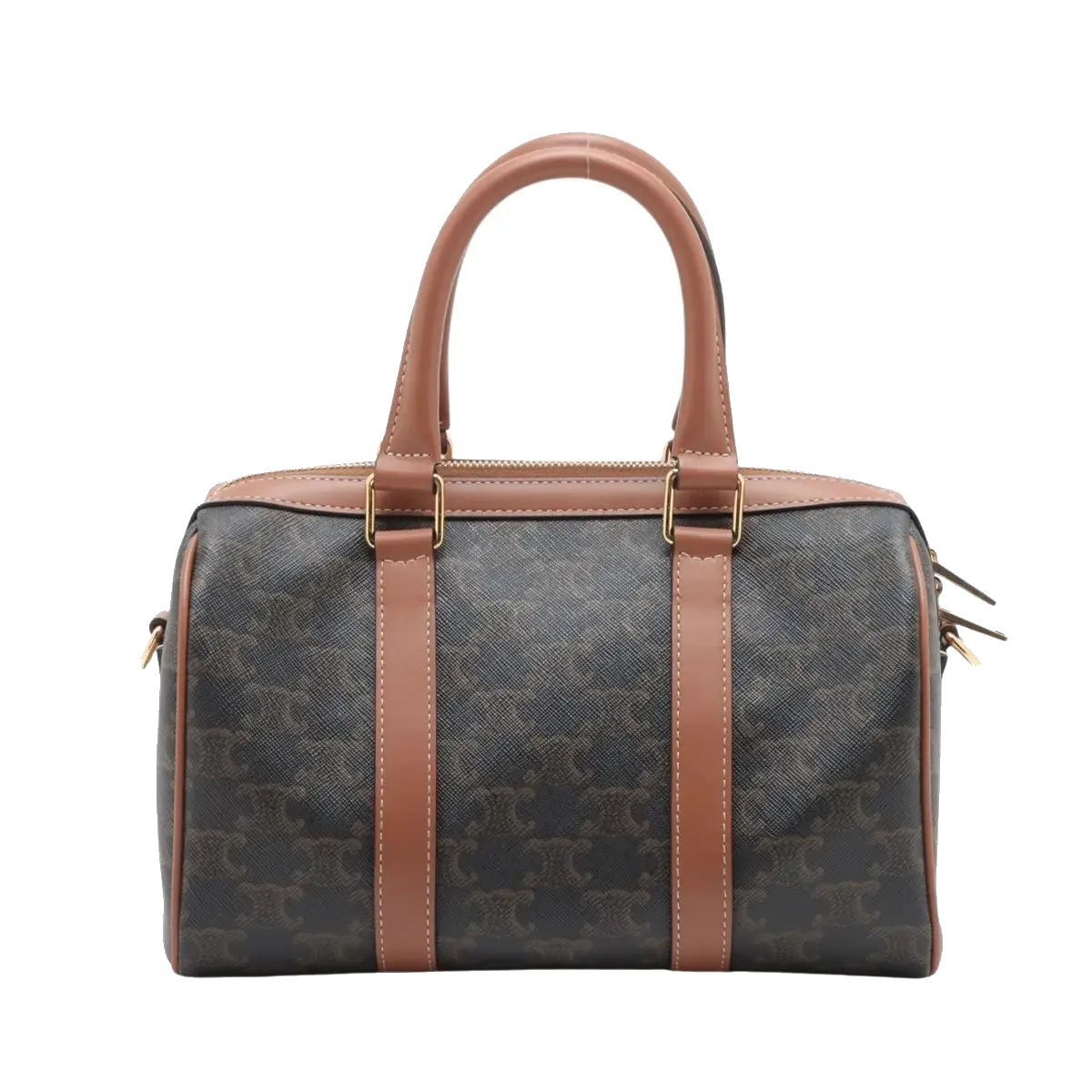 Pre-Loved Triomphe Boston Bag Handbag Triomphe Coated Canvas Small with Gold Hardware, Brown