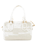 Pre-Loved Crochet Bowling Bag Handbag Crochet Raffia Mini with Gold Hardware, White