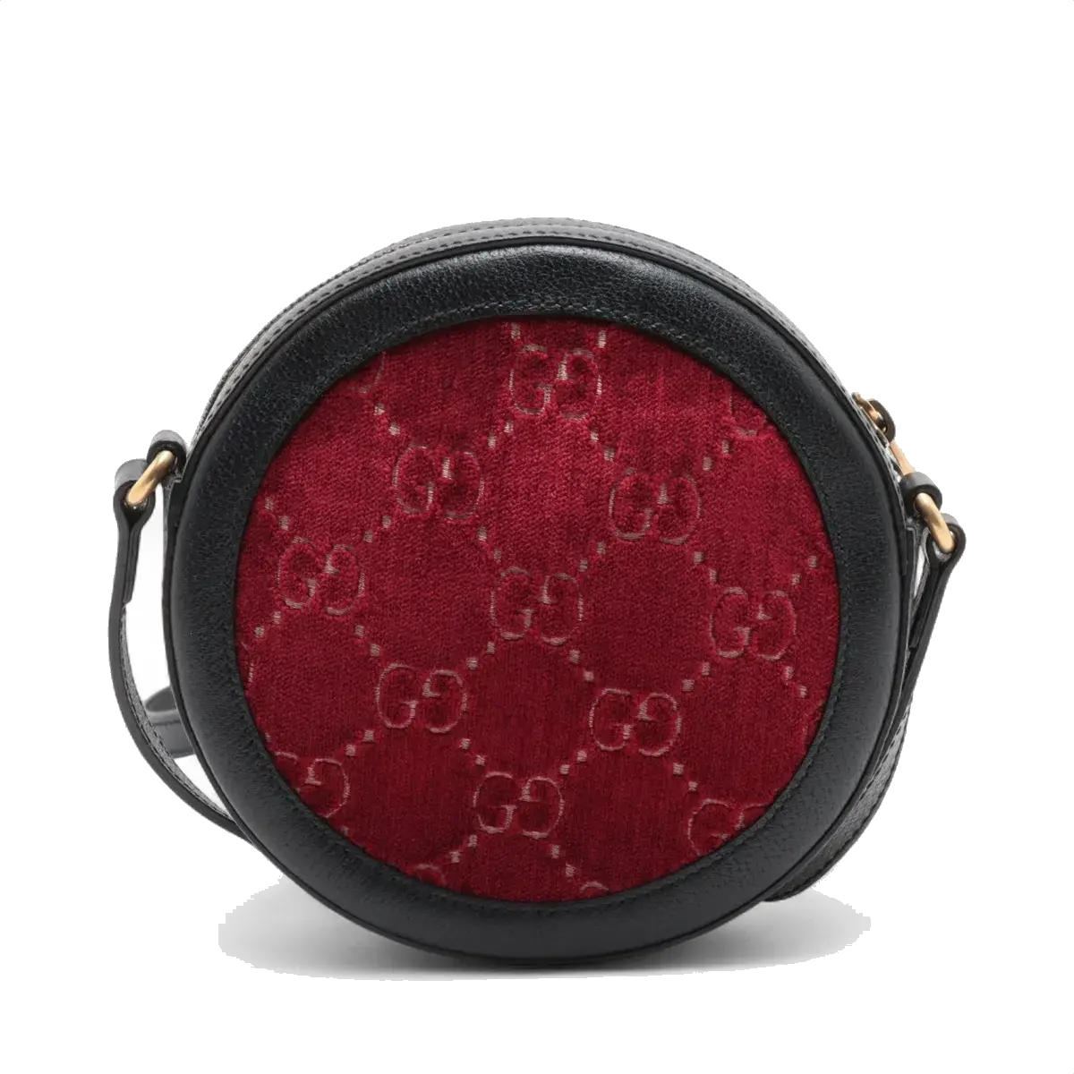 Pre-Loved Ophidia Round Mini Crossbody Bag Monogram Velvet Mini with Aged Gold Hardware, Red and Black