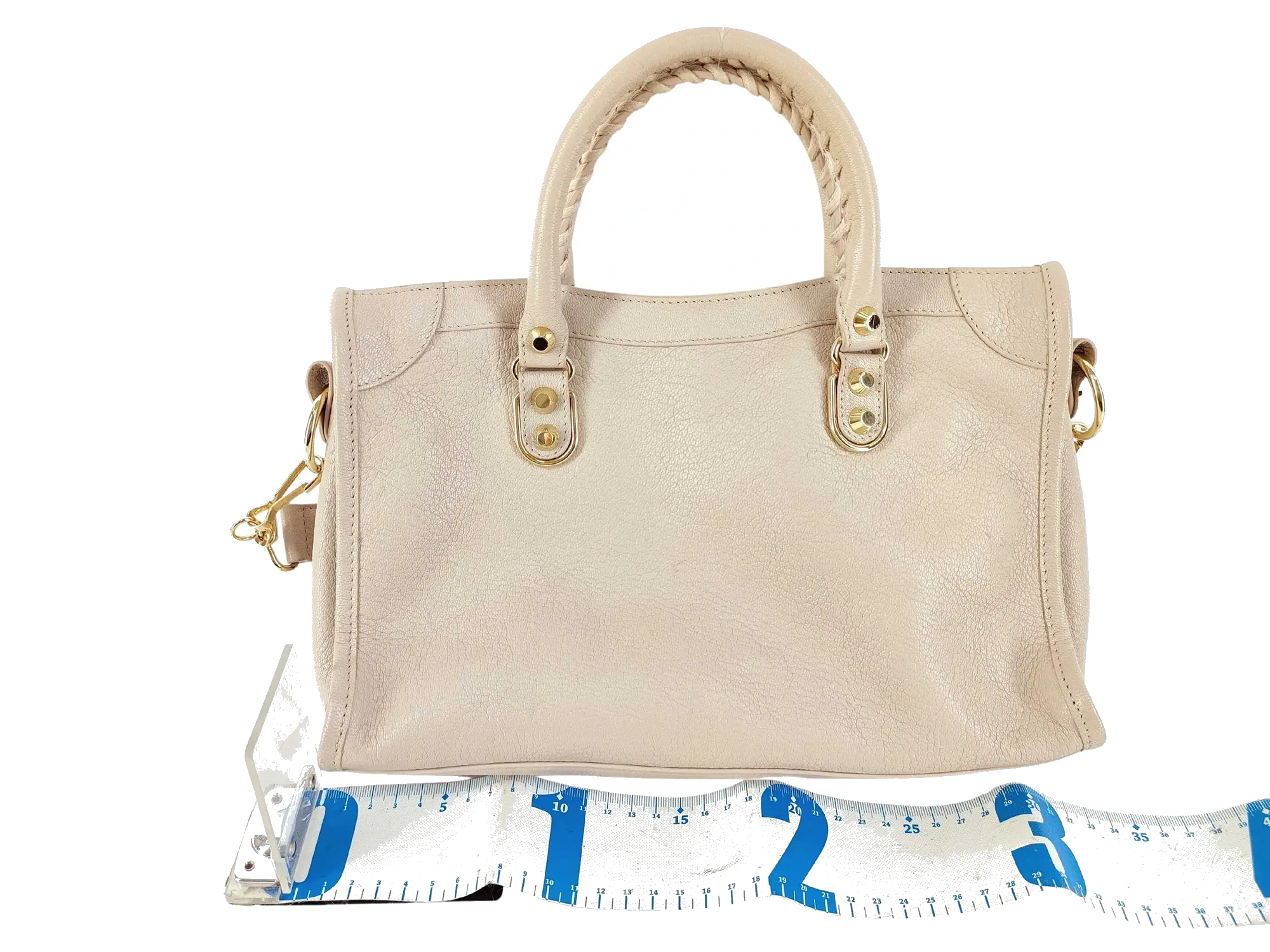 Pre-Loved Classic City Handbag Leather Small with Gold Hardware, Beige