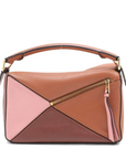 Pre-Loved Puzzle Handbag Colorblock Leather Small with Gold Hardware, Tan, Brown, and Pink
