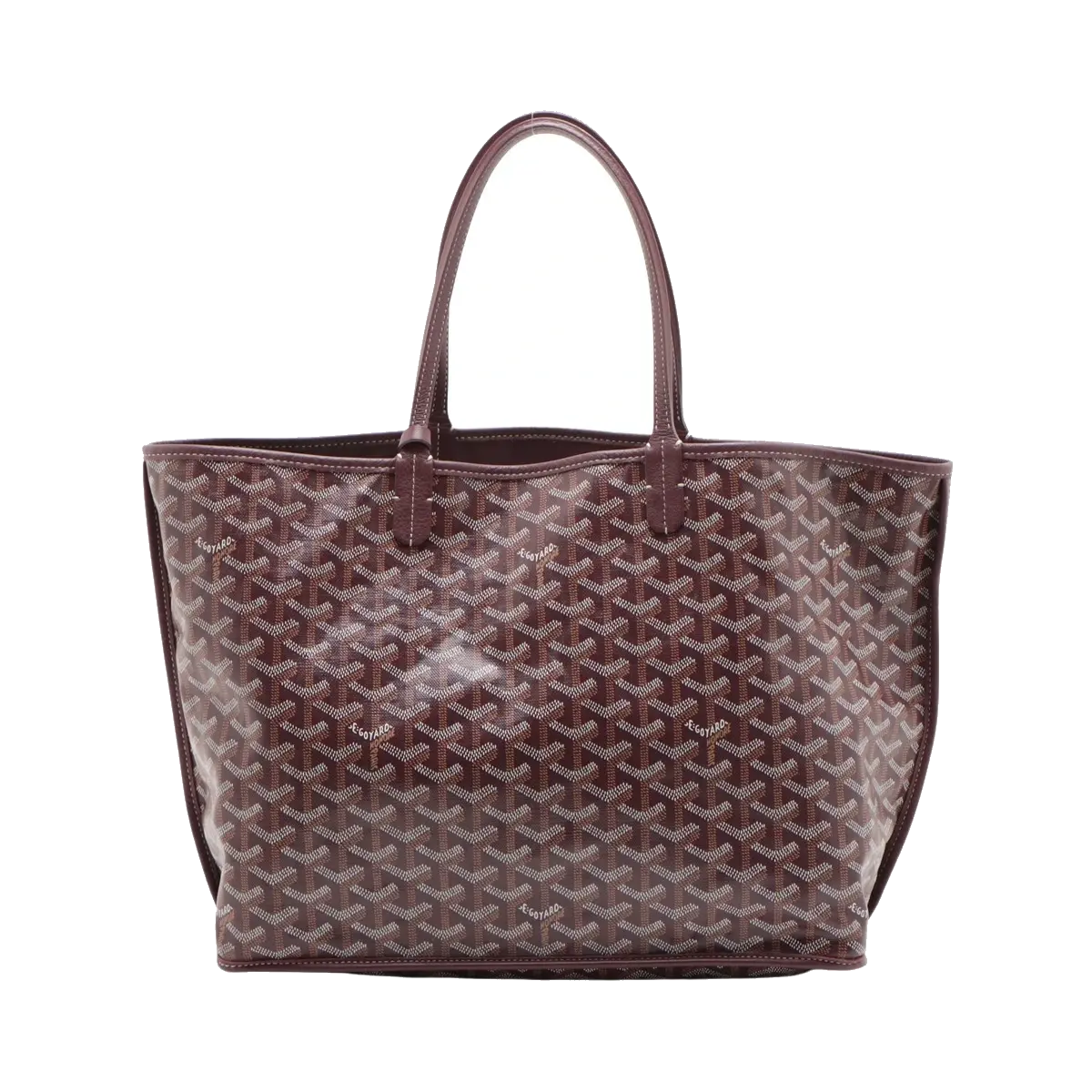 Pre-Loved Anjou Tote Goyardine Chevron Coated Canvas PM with Silver Hardware, Burgundy