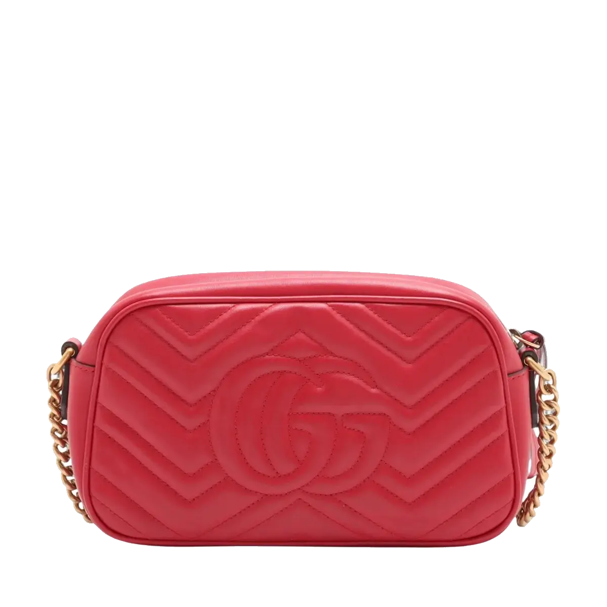 Pre-Loved GG Marmont Matelassé Camera Bag Crossbody Bag Quilted Leather Small with Aged Gold Hardware, Red