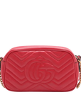 Pre-Loved GG Marmont Matelassé Camera Bag Crossbody Bag Quilted Leather Small with Aged Gold Hardware, Red