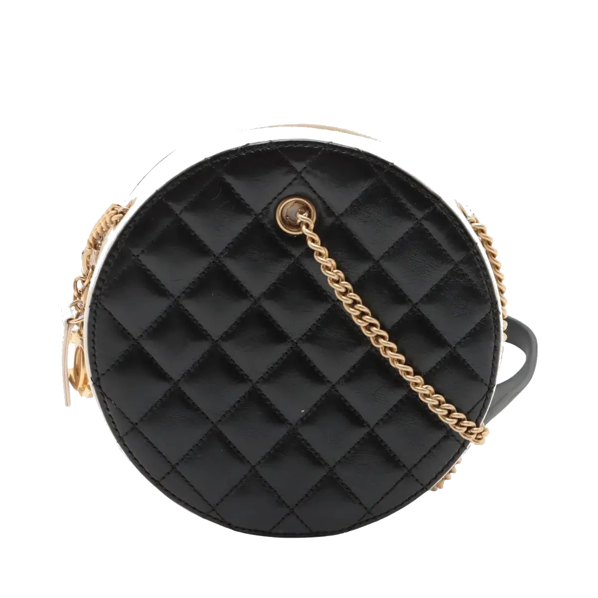 Pre-Loved En Vogue Round Clutch with Chain Crossbody Bag Leather Small with Gold Hardware, Black and Ivory