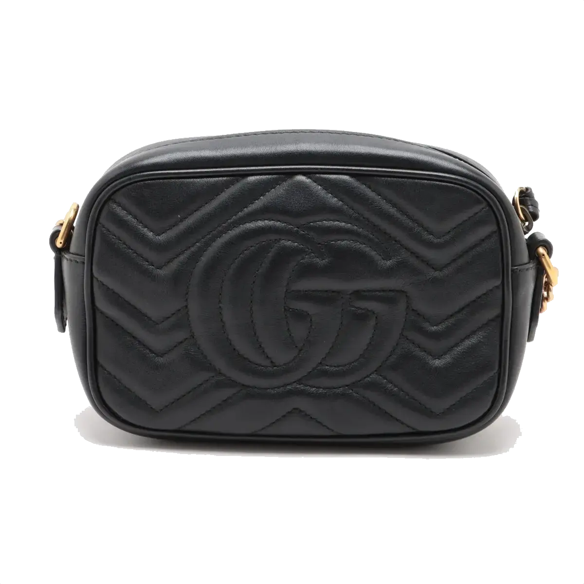 Pre-Loved GG Marmont Matelassé Crossbody Bag Quilted Leather Mini with Aged Gold Hardware, Black