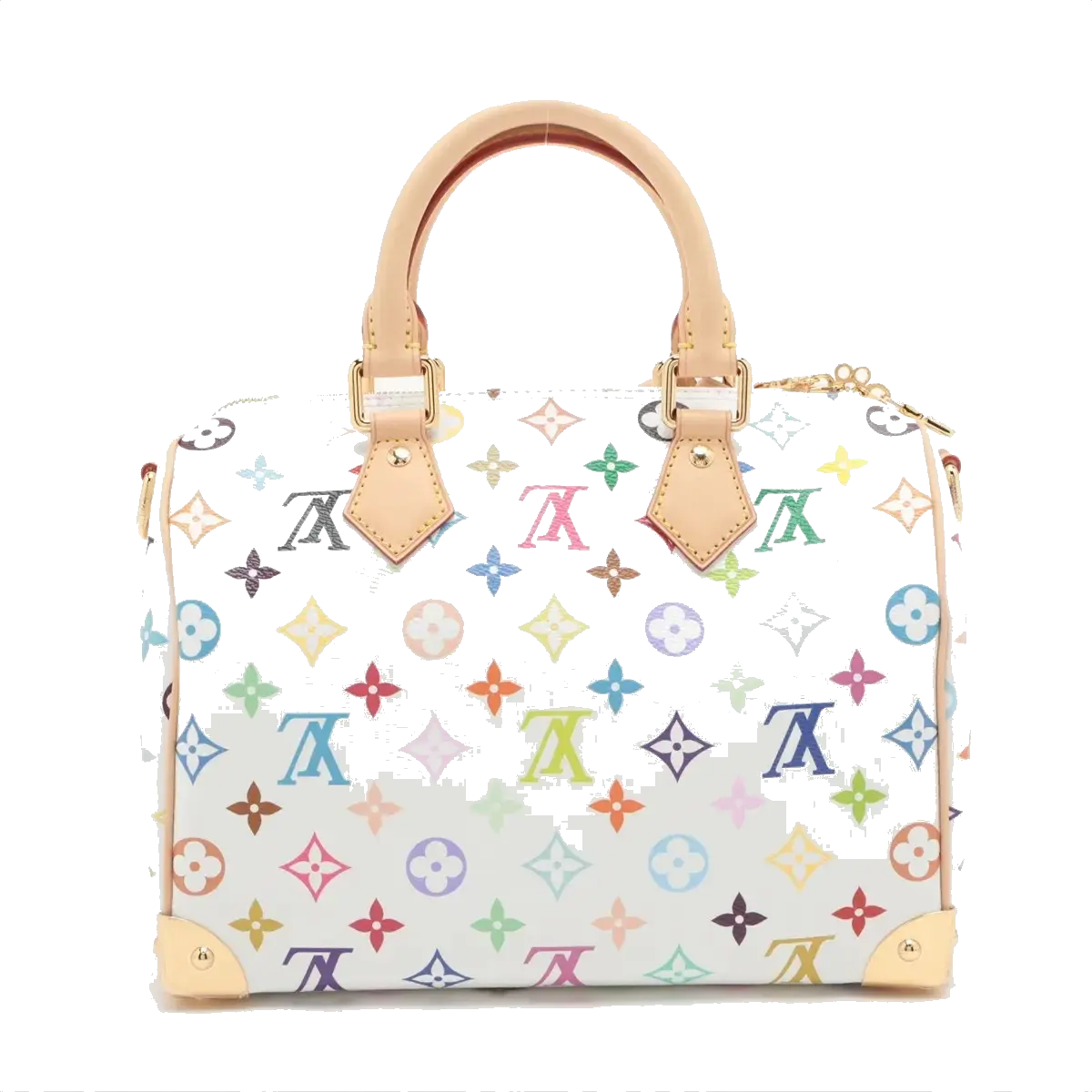 Pre-Loved Speedy Bandoulière Handbag Monogram Multicolore Coated Canvas 25 with Gold Hardware, White Multicolor