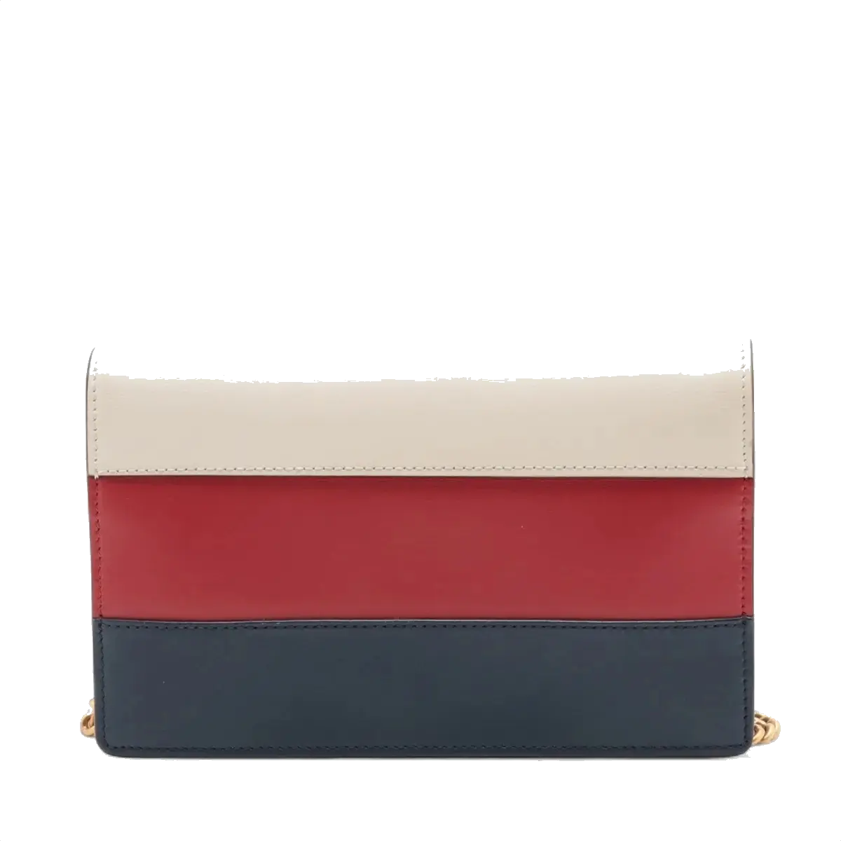 Pre-Loved Queen Margaret Wallet on Chain Crossbody Bag Leather Mini with Aged Gold Hardware, White, Red, and Navy Blue