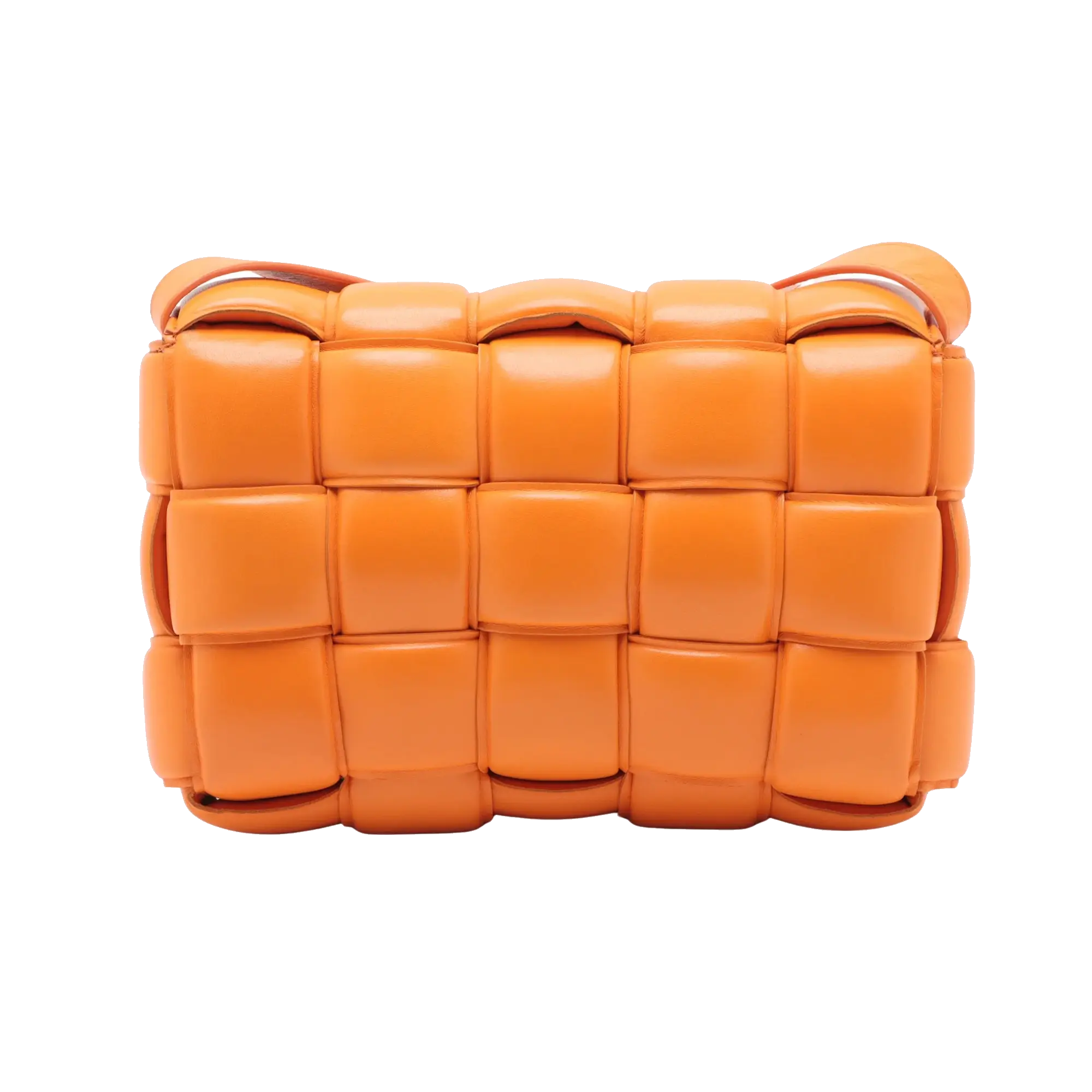 Pre-Loved Padded Cassette Crossbody Bag Intrecciato Leather with Gold Hardware, Orange
