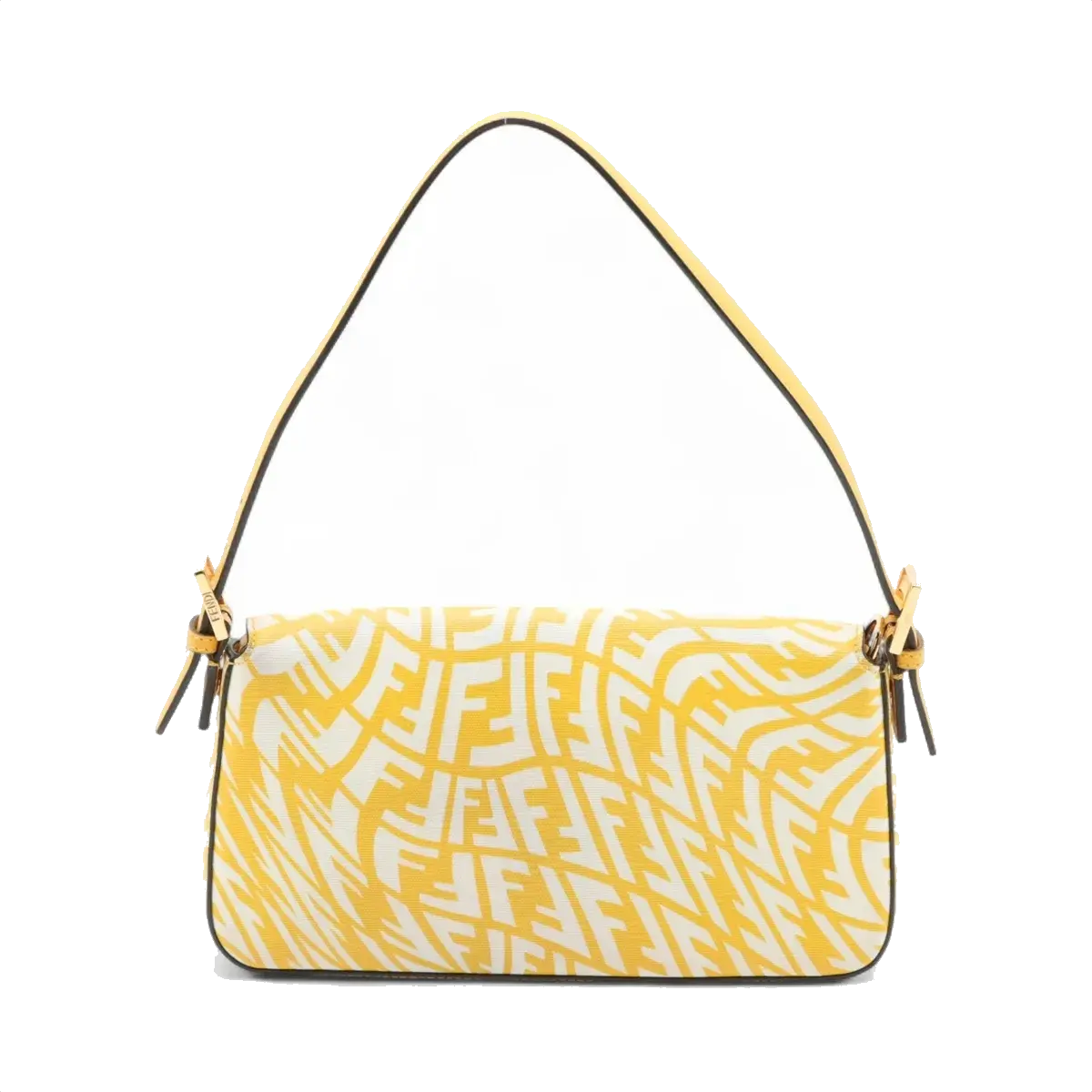 Pre-Loved Baguette Shoulder Bag FF Vertigo Coated Canvas with Gold Hardware, Yellow and White