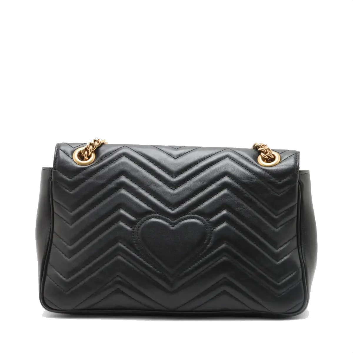 Pre-Loved GG Marmont Shoulder Bag Quilted Leather Medium with Aged Gold Hardware, Black