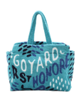 Pre-Loved Beach Tote Terry Cloth Graffiti Logo Print with Silver Hardware, Turquoise