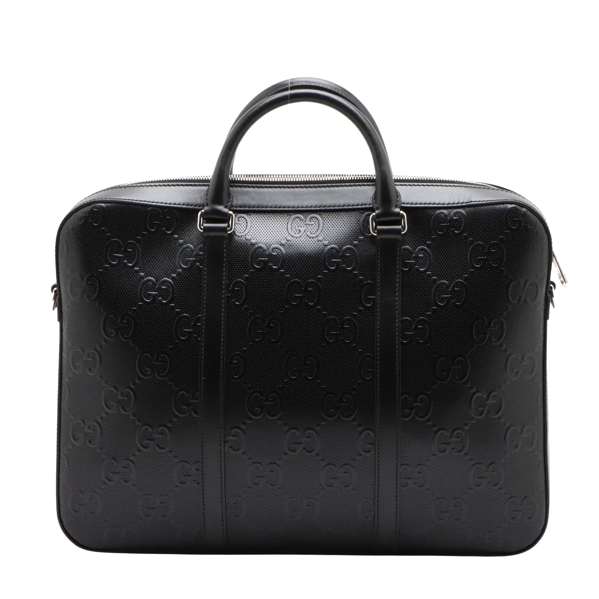 Pre-Loved GG Embossed Briefcase Leather with Silver Hardware, Black