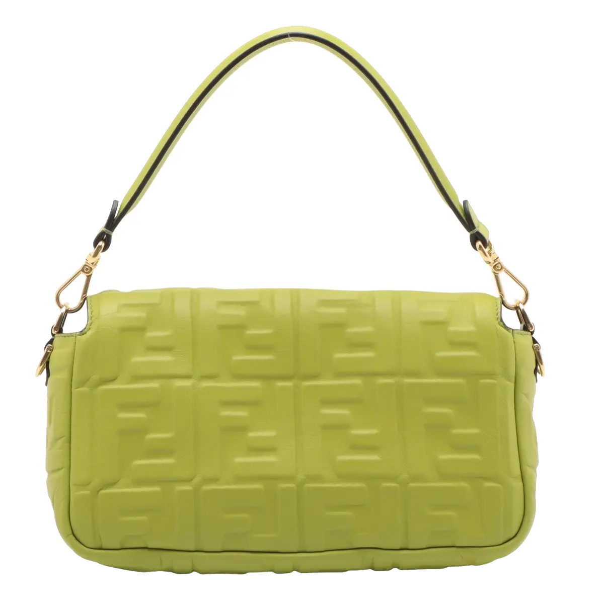 Pre-Loved Baguette Shoulder Bag Embossed FF Logo Leather Medium with Gold Hardware, Green