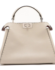 Pre-Loved Peekaboo Iconic Selleria Handbag Leather Small with Silver Hardware, Ivory