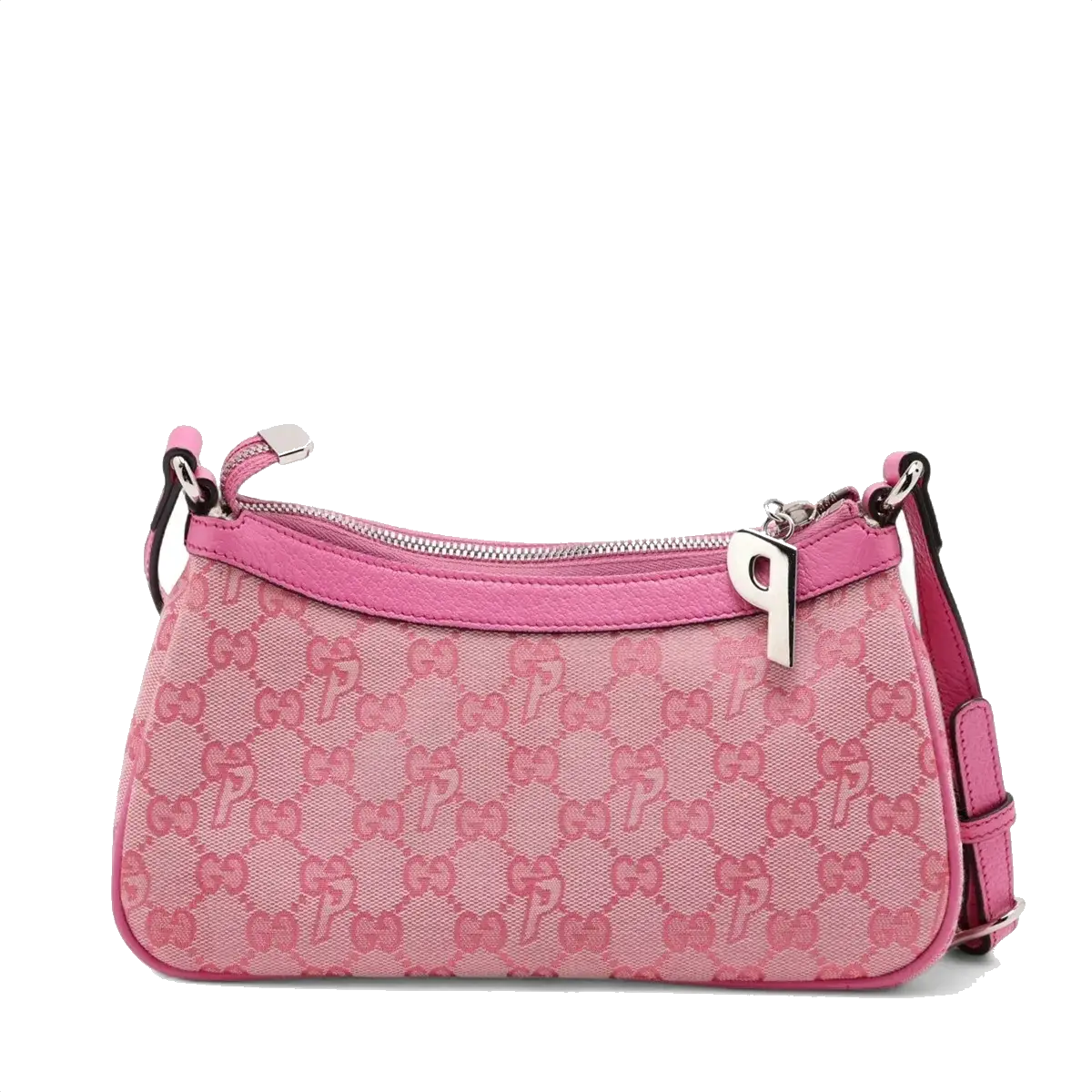 Pre-Loved GG-P Half-Moon Shoulder Bag Monogram Coated Canvas Small with Silver Hardware, Pink