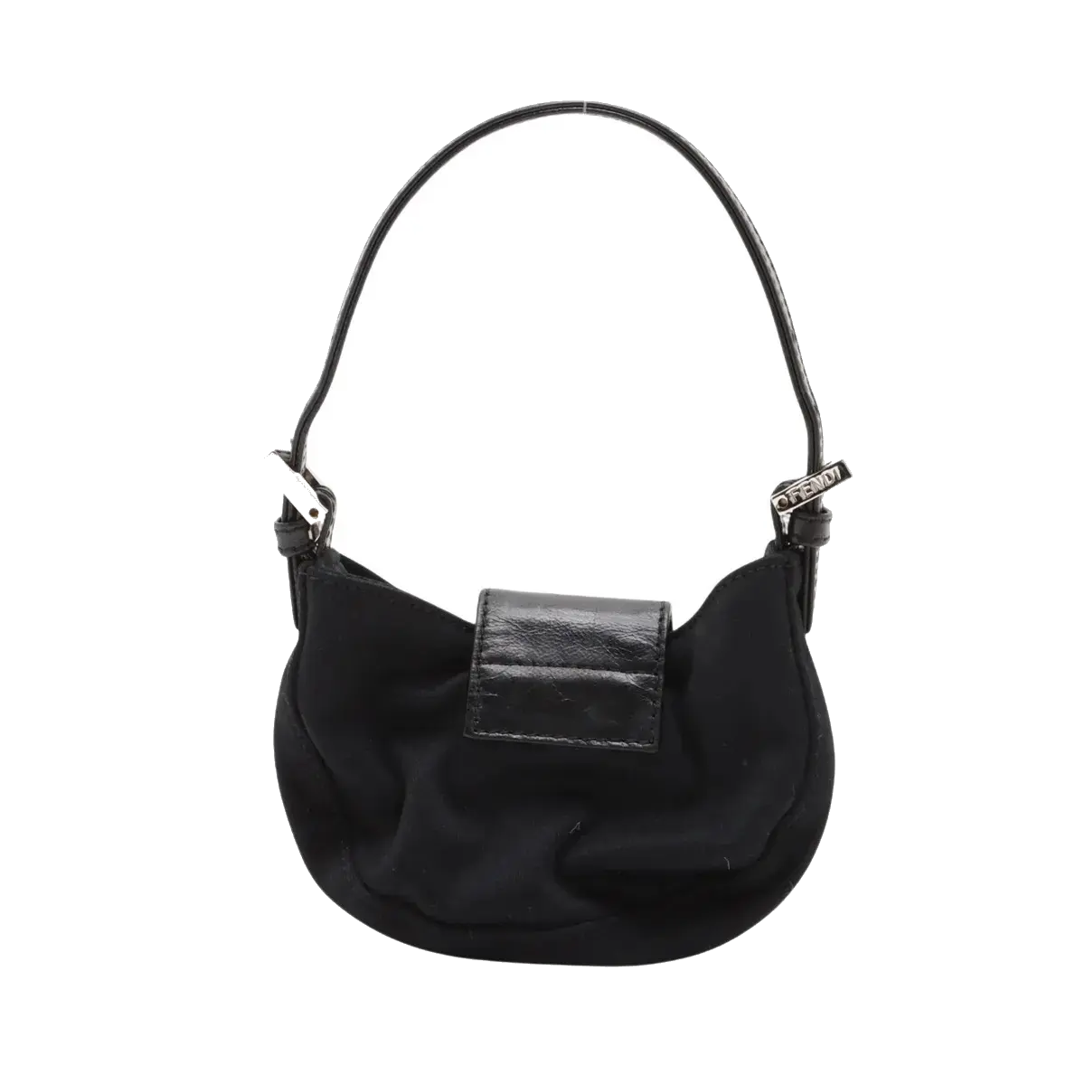 Pre-Loved Mini Mamma Baguette Shoulder Bag Canvas Plain Mini with Silver Hardware, Black